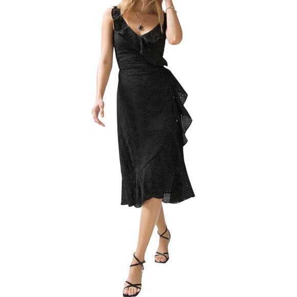 White House Black Market Dress Eyelet Wrap Sleeveless Ruffle - Picture 13 of 14